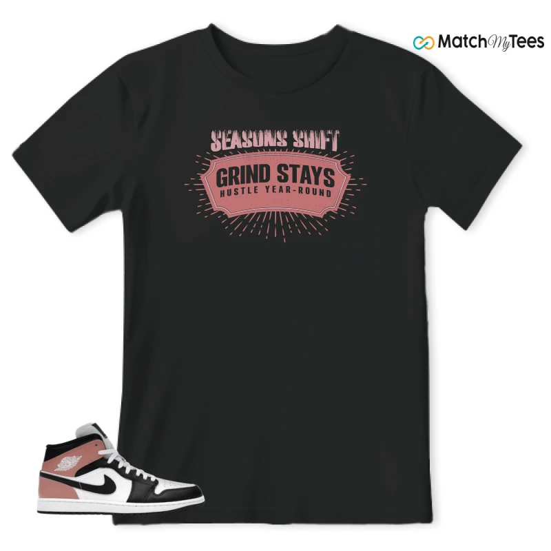 NIKE AIR JORDAN 1 MID WHITE RUST PINK BLACK SNEAKER Matching Tees t-shirt