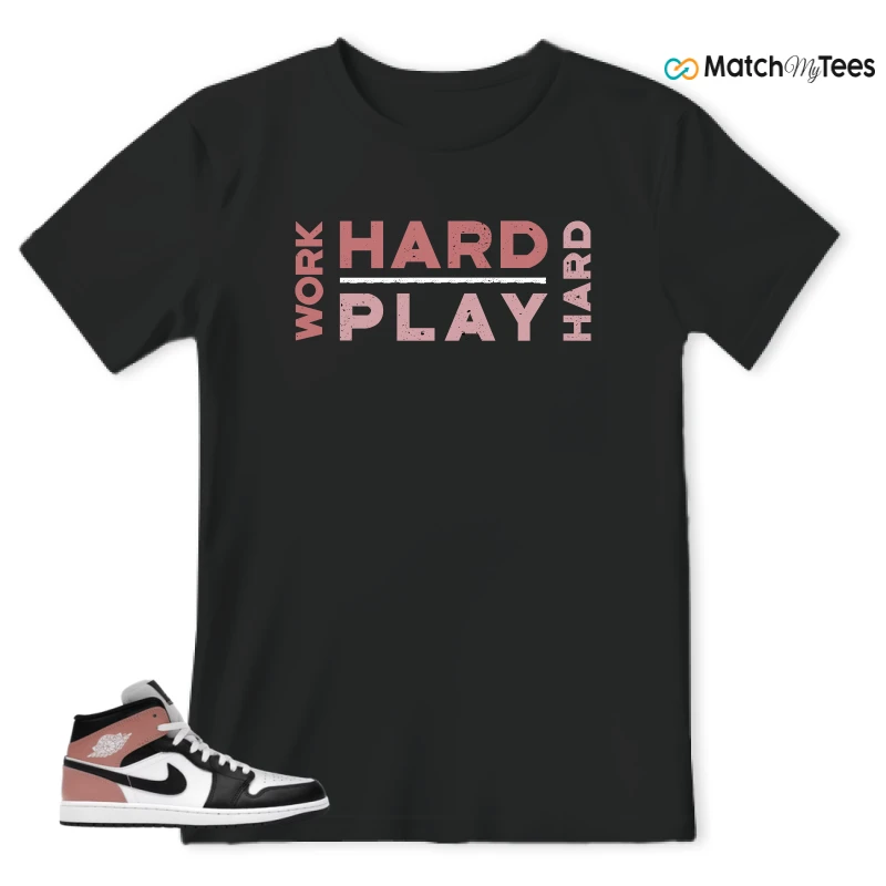NIKE AIR JORDAN 1 MID WHITE RUST PINK BLACK SNEAKER Matching Tees t-shirt