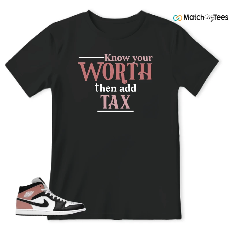 NIKE AIR JORDAN 1 MID WHITE RUST PINK BLACK SNEAKER Matching Tees t-shirt