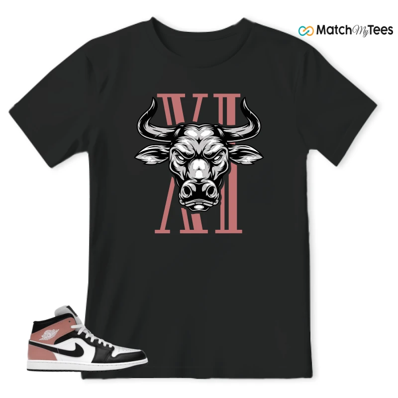 NIKE AIR JORDAN 1 MID WHITE RUST PINK BLACK SNEAKER Matching Tees t-shirt