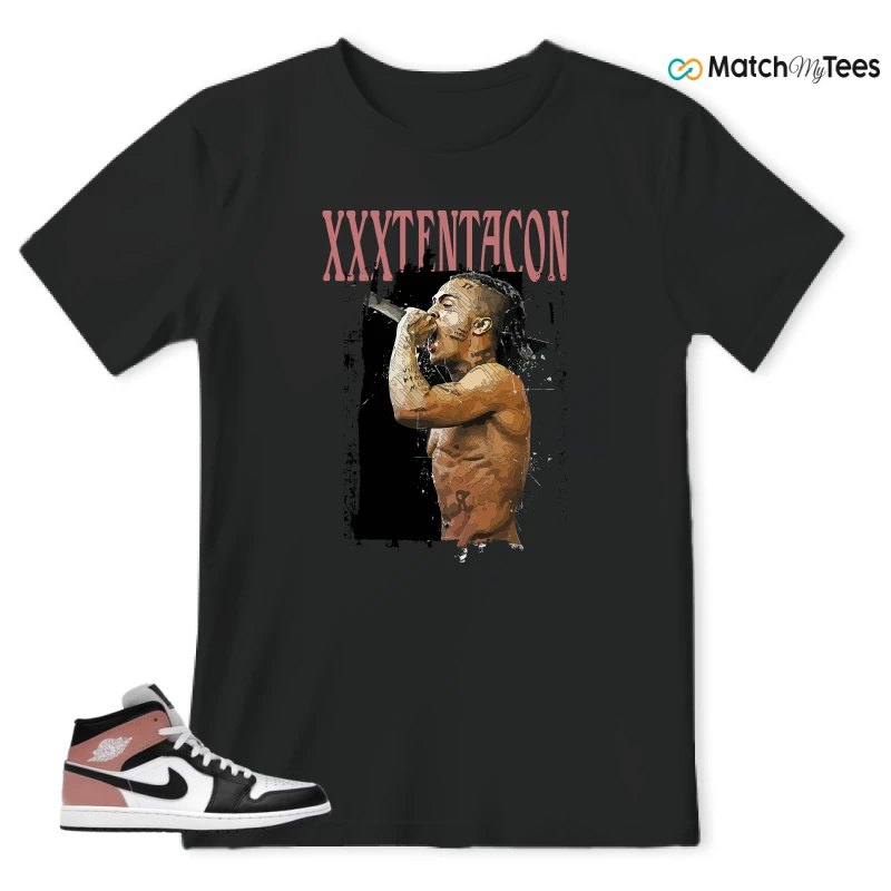 NIKE AIR JORDAN 1 MID WHITE RUST PINK BLACK SNEAKER Matching Tees t-shirt