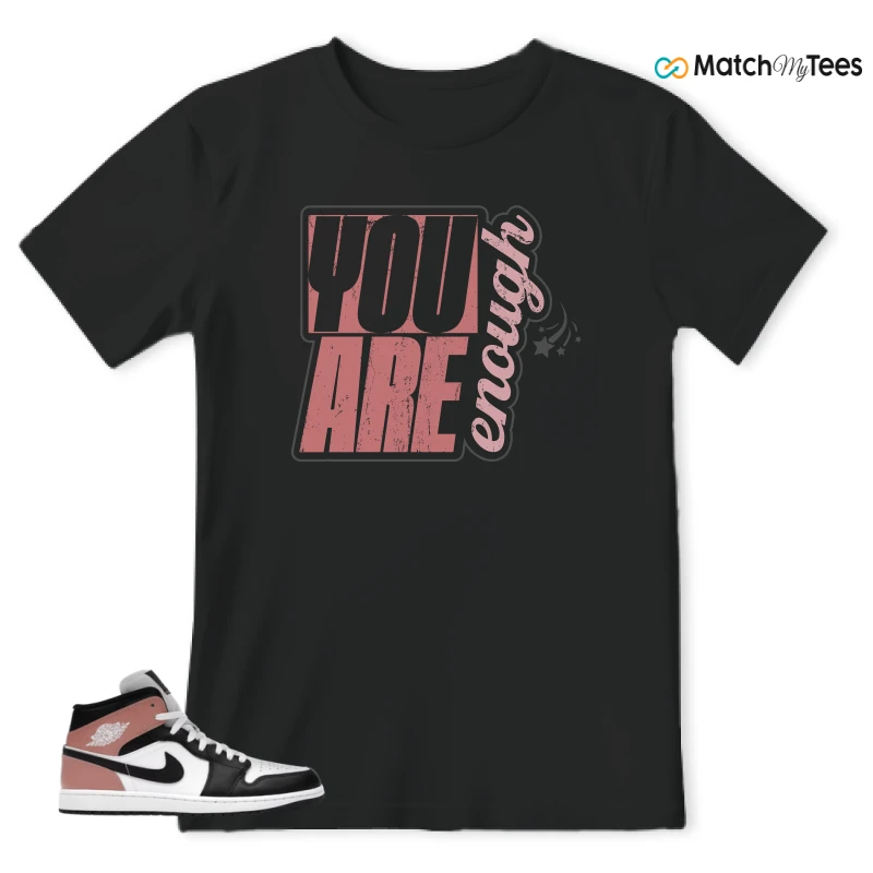 NIKE AIR JORDAN 1 MID WHITE RUST PINK BLACK SNEAKER Matching Tees t-shirt