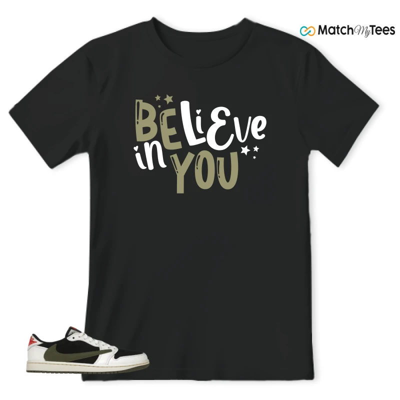 NIKE AIR JORDAN 1 RETRO LOW OG SP TRAVIS SCOTT OLIVE SNEAKER Matching Tees t-shirt