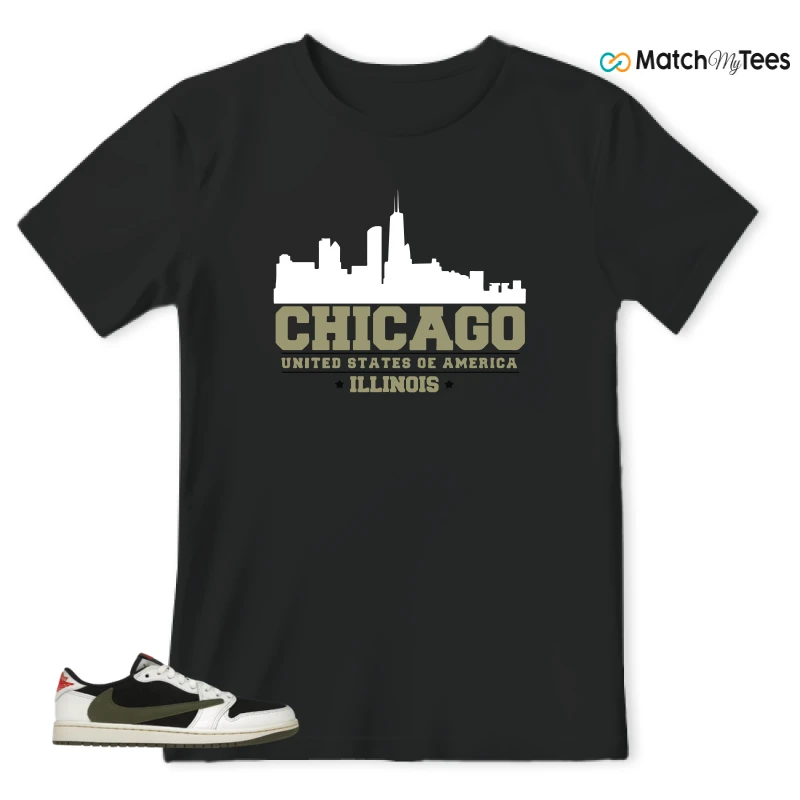 NIKE AIR JORDAN 1 RETRO LOW OG SP TRAVIS SCOTT OLIVE SNEAKER Matching Tees t-shirt