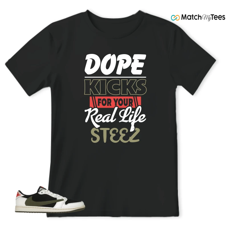 NIKE AIR JORDAN 1 RETRO LOW OG SP TRAVIS SCOTT OLIVE SNEAKER Matching Tees t-shirt