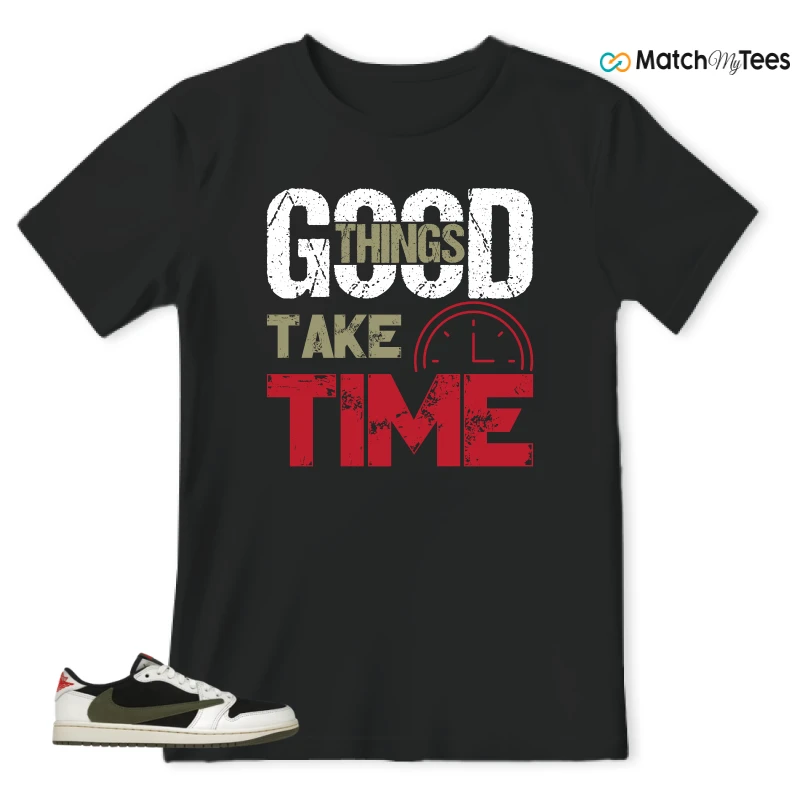 NIKE AIR JORDAN 1 RETRO LOW OG SP TRAVIS SCOTT OLIVE SNEAKER Matching Tees t-shirt