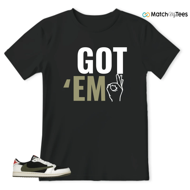 NIKE AIR JORDAN 1 RETRO LOW OG SP TRAVIS SCOTT OLIVE SNEAKER Matching Tees t-shirt