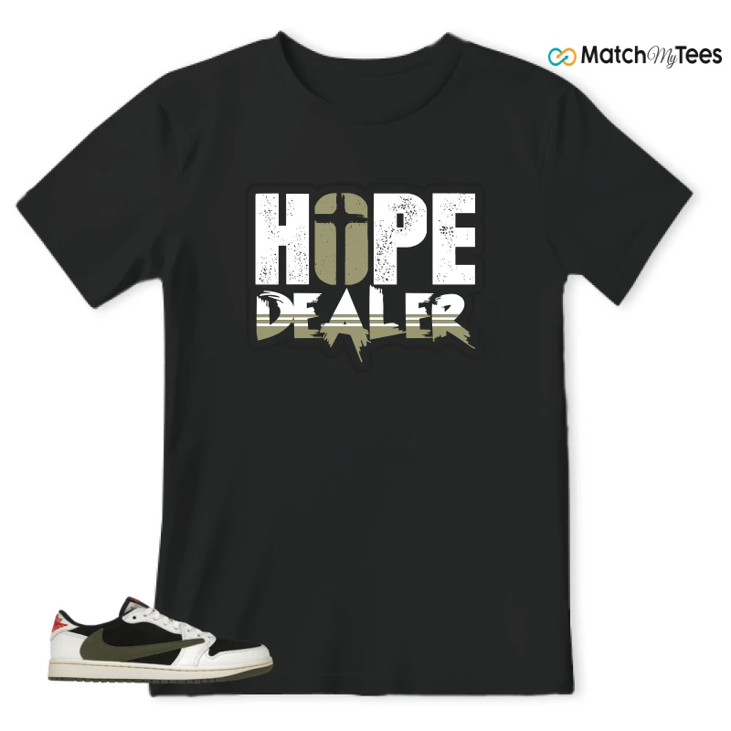 NIKE AIR JORDAN 1 RETRO LOW OG SP TRAVIS SCOTT OLIVE SNEAKER Matching Tees t-shirt