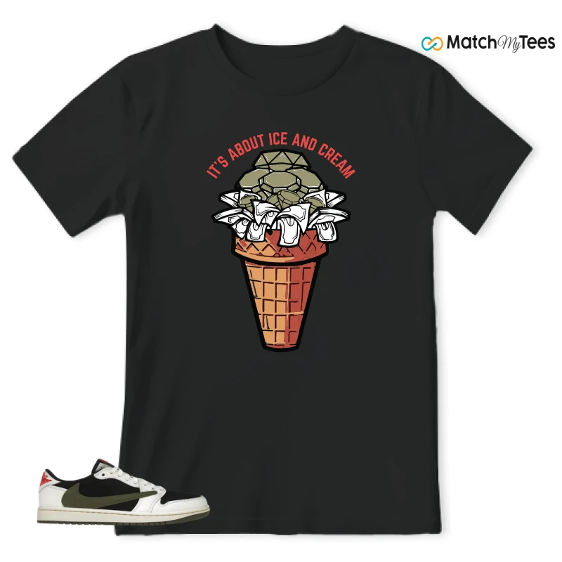 NIKE AIR JORDAN 1 RETRO LOW OG SP TRAVIS SCOTT OLIVE SNEAKER Matching Tees t-shirt