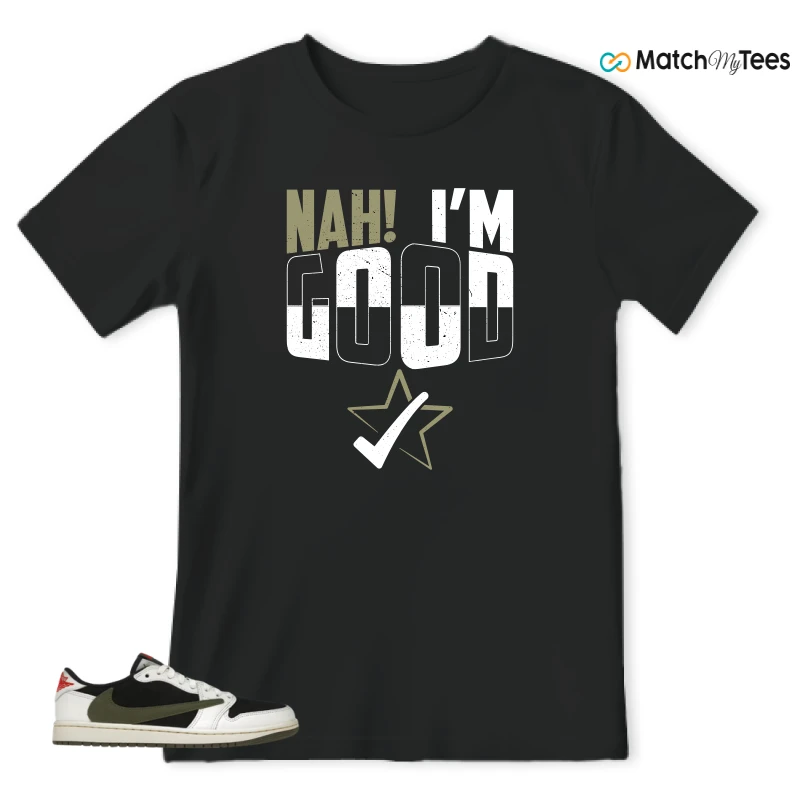 NIKE AIR JORDAN 1 RETRO LOW OG SP TRAVIS SCOTT OLIVE SNEAKER Matching Tees t-shirt