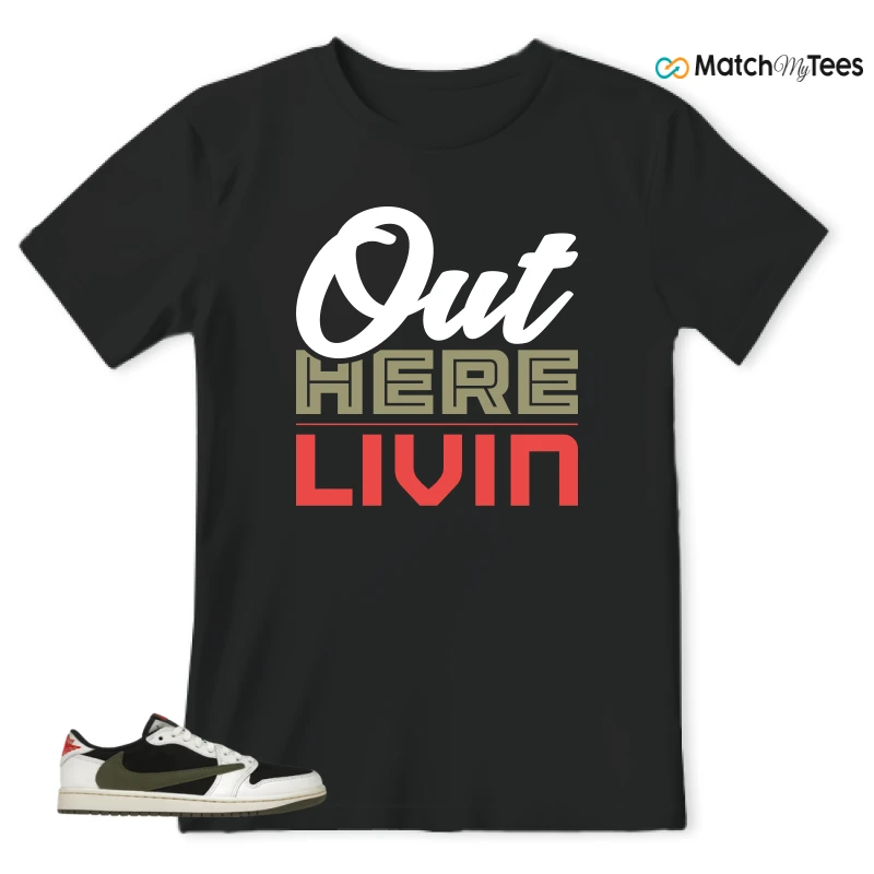 NIKE AIR JORDAN 1 RETRO LOW OG SP TRAVIS SCOTT OLIVE SNEAKER Matching Tees t-shirt