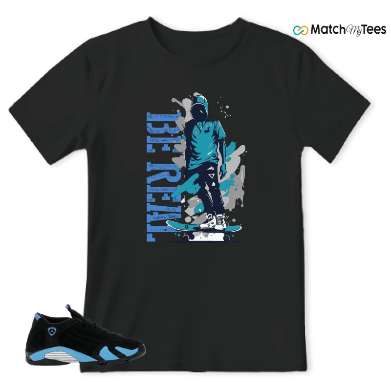 NIKE AIR JORDAN 14 RETRO BLACK UNIVERSITY BLUE (2026) (GS) SNEAKER Matching Tees t-shirt