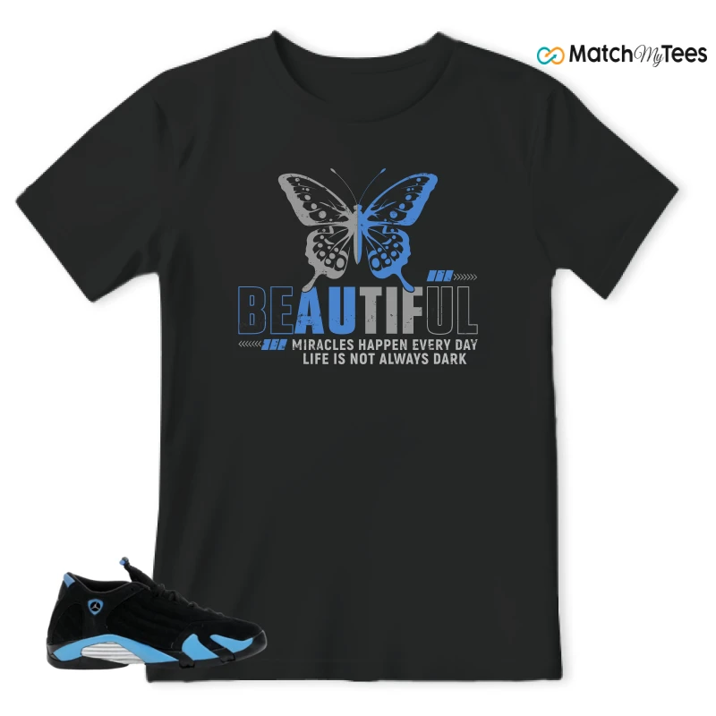 NIKE AIR JORDAN 14 RETRO BLACK UNIVERSITY BLUE (2026) (GS) SNEAKER Matching Tees t-shirt