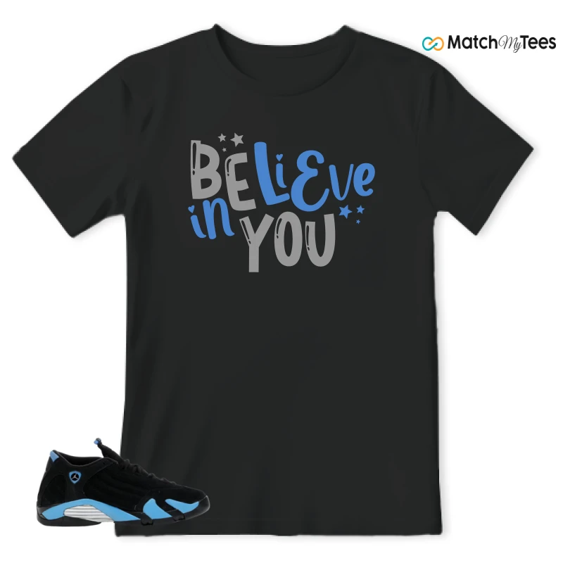 NIKE AIR JORDAN 14 RETRO BLACK UNIVERSITY BLUE (2026) (GS) SNEAKER Matching Tees t-shirt