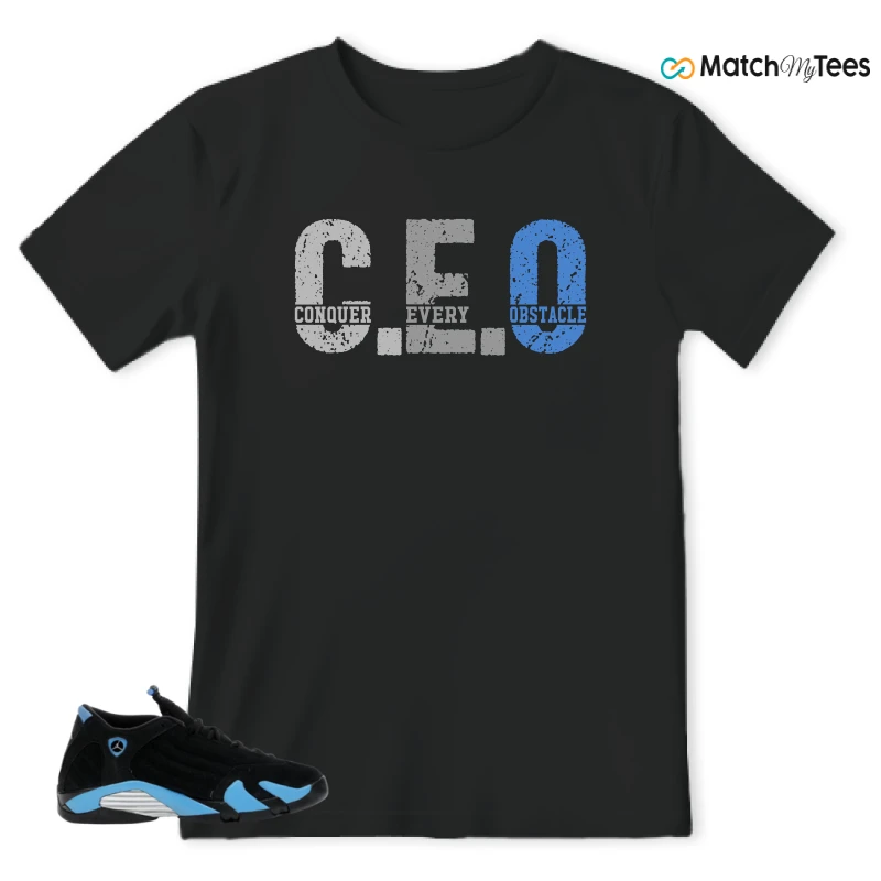 NIKE AIR JORDAN 14 RETRO BLACK UNIVERSITY BLUE (2026) (GS) SNEAKER Matching Tees t-shirt