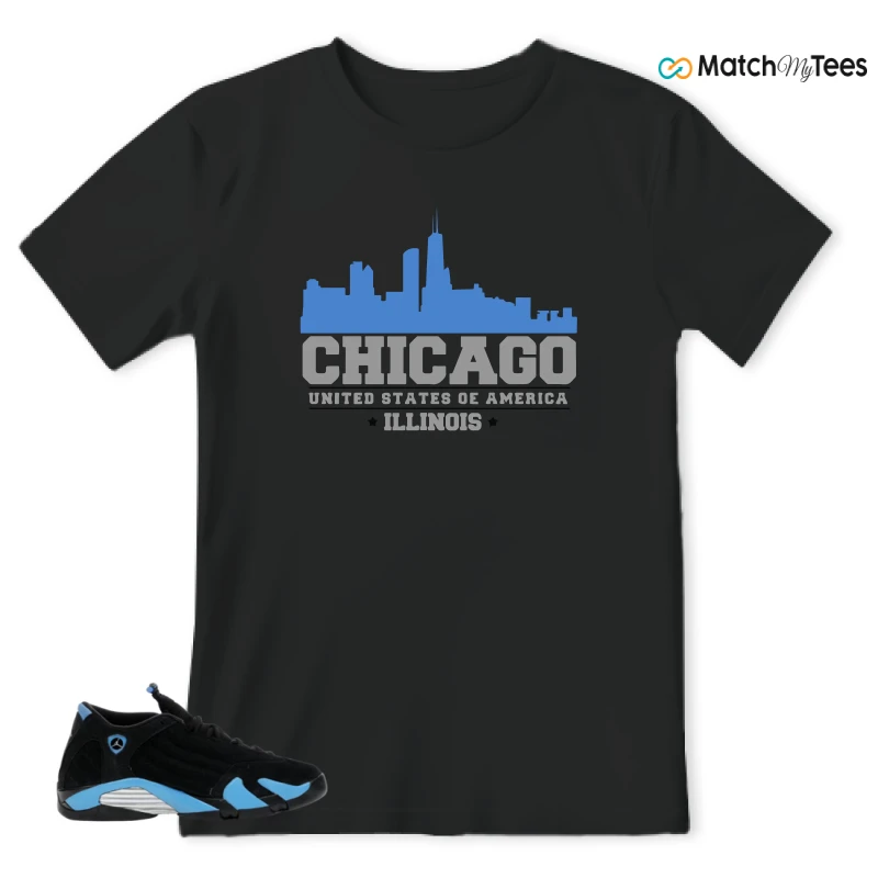 NIKE AIR JORDAN 14 RETRO BLACK UNIVERSITY BLUE (2026) (GS) SNEAKER Matching Tees t-shirt