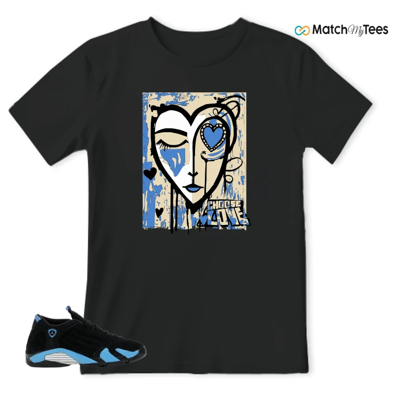 NIKE AIR JORDAN 14 RETRO BLACK UNIVERSITY BLUE (2026) (GS) SNEAKER/BLACK/WHITE/UNIVERSITY BLUE/METALLIC SILVER matching T-shirt