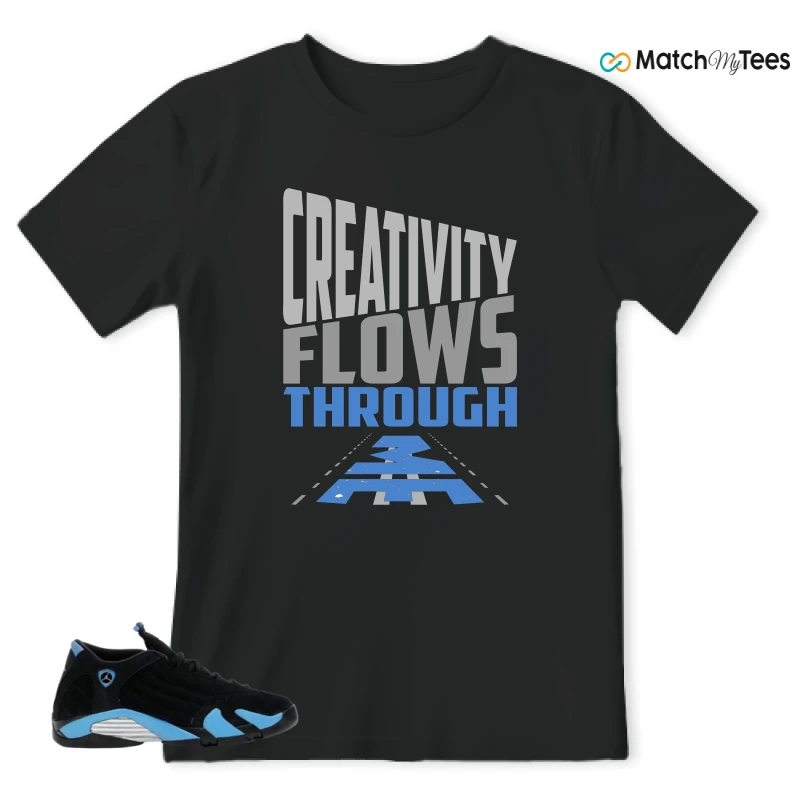 NIKE AIR JORDAN 14 RETRO BLACK UNIVERSITY BLUE (2026) (GS) SNEAKER Matching Tees t-shirt