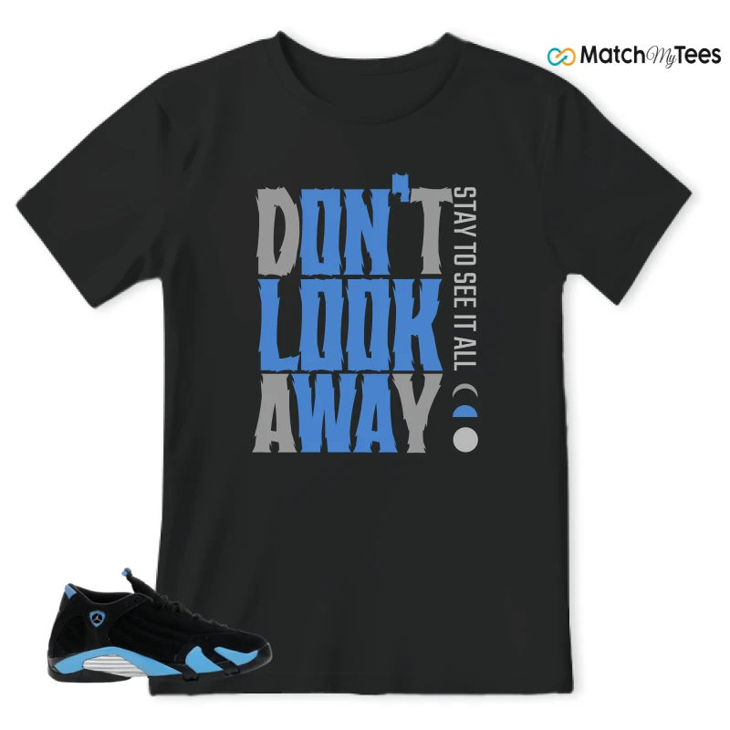 NIKE AIR JORDAN 14 RETRO BLACK UNIVERSITY BLUE (2026) (GS) SNEAKER Matching Tees t-shirt