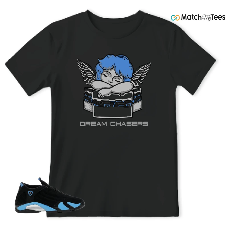 NIKE AIR JORDAN 14 RETRO BLACK UNIVERSITY BLUE (2026) (GS) SNEAKER Matching Tees t-shirt