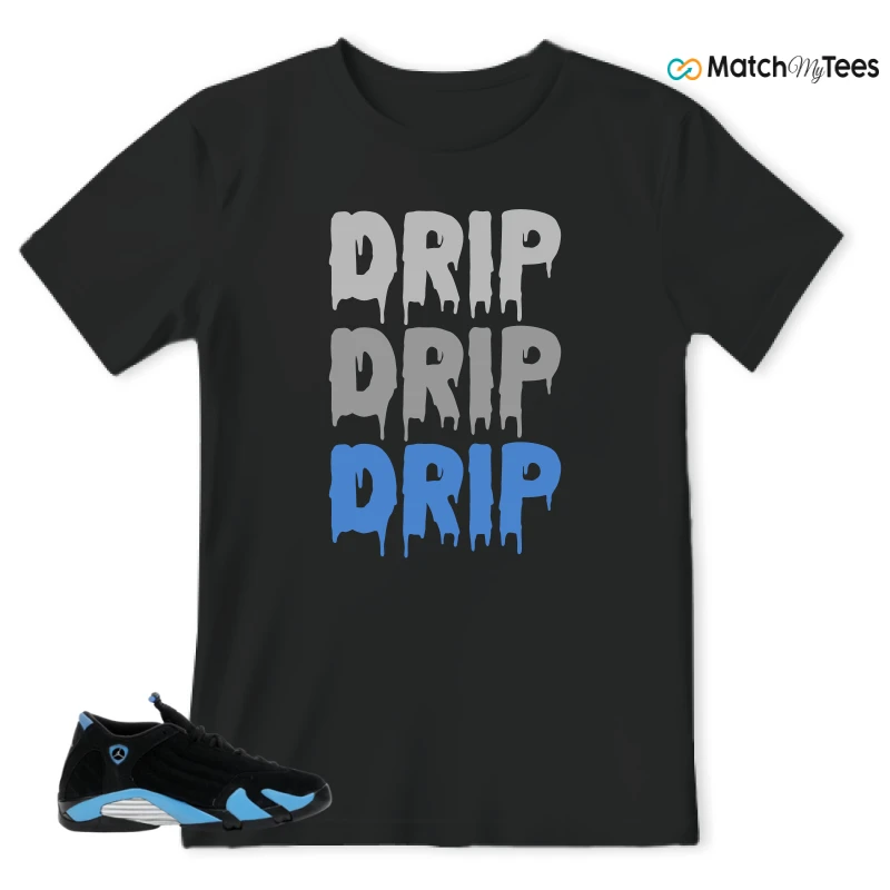 NIKE AIR JORDAN 14 RETRO BLACK UNIVERSITY BLUE (2026) (GS) SNEAKER Matching Tees t-shirt