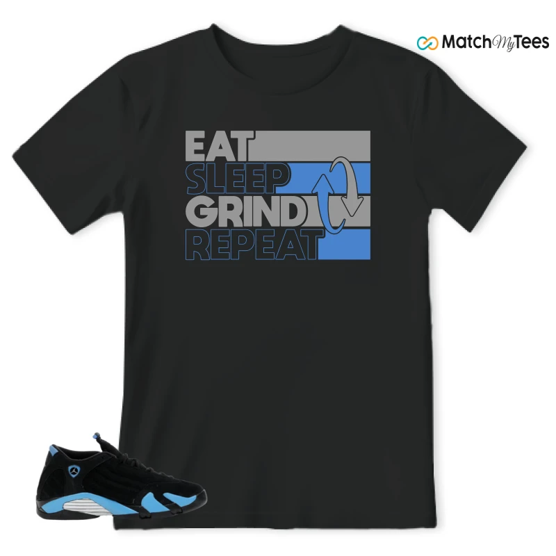 NIKE AIR JORDAN 14 RETRO BLACK UNIVERSITY BLUE (2026) (GS) SNEAKER Matching Tees t-shirt
