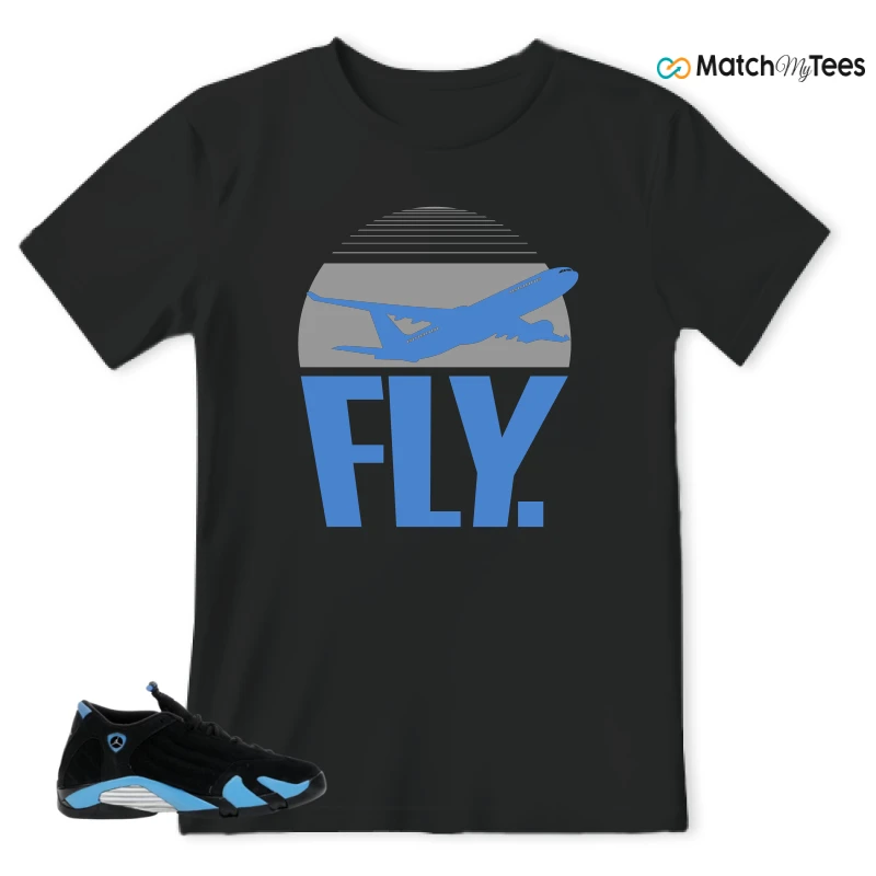 NIKE AIR JORDAN 14 RETRO BLACK UNIVERSITY BLUE (2026) (GS) SNEAKER Matching Tees t-shirt