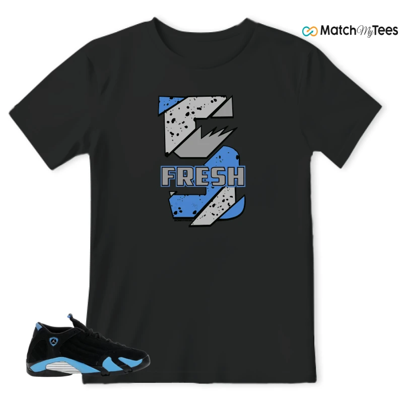 NIKE AIR JORDAN 14 RETRO BLACK UNIVERSITY BLUE (2026) (GS) SNEAKER Matching Tees t-shirt