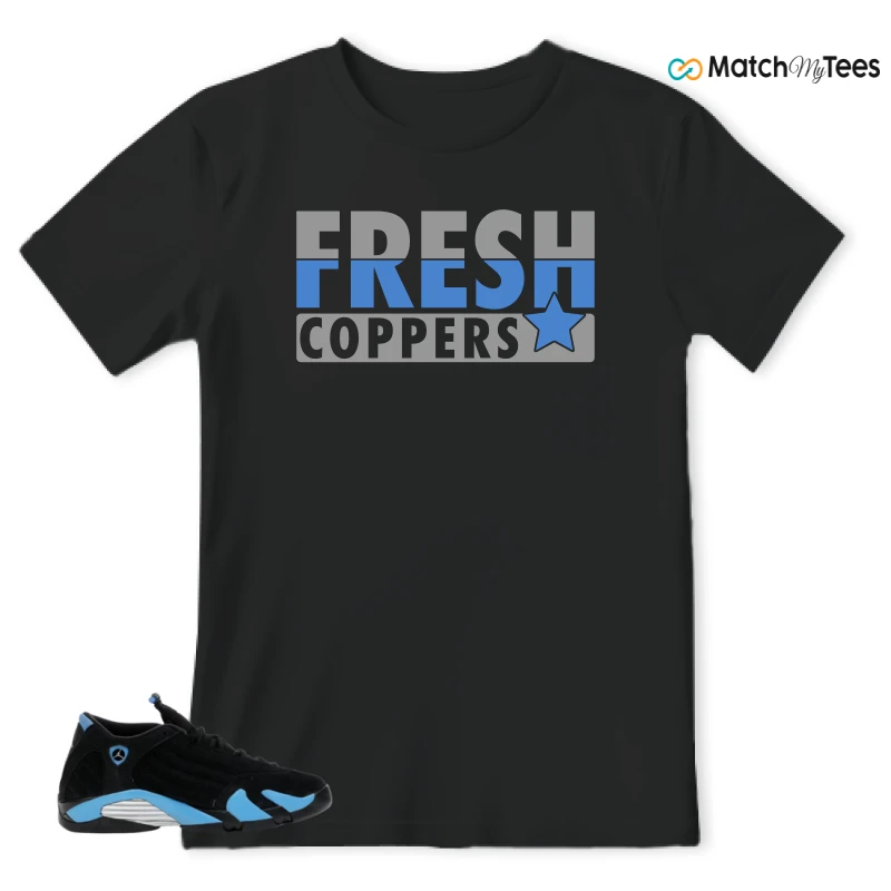 NIKE AIR JORDAN 14 RETRO BLACK UNIVERSITY BLUE (2026) (GS) SNEAKER Matching Tees t-shirt