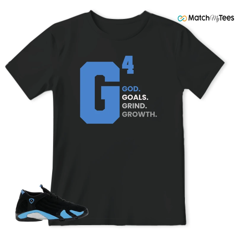 NIKE AIR JORDAN 14 RETRO BLACK UNIVERSITY BLUE (2026) (GS) SNEAKER Matching Tees t-shirt