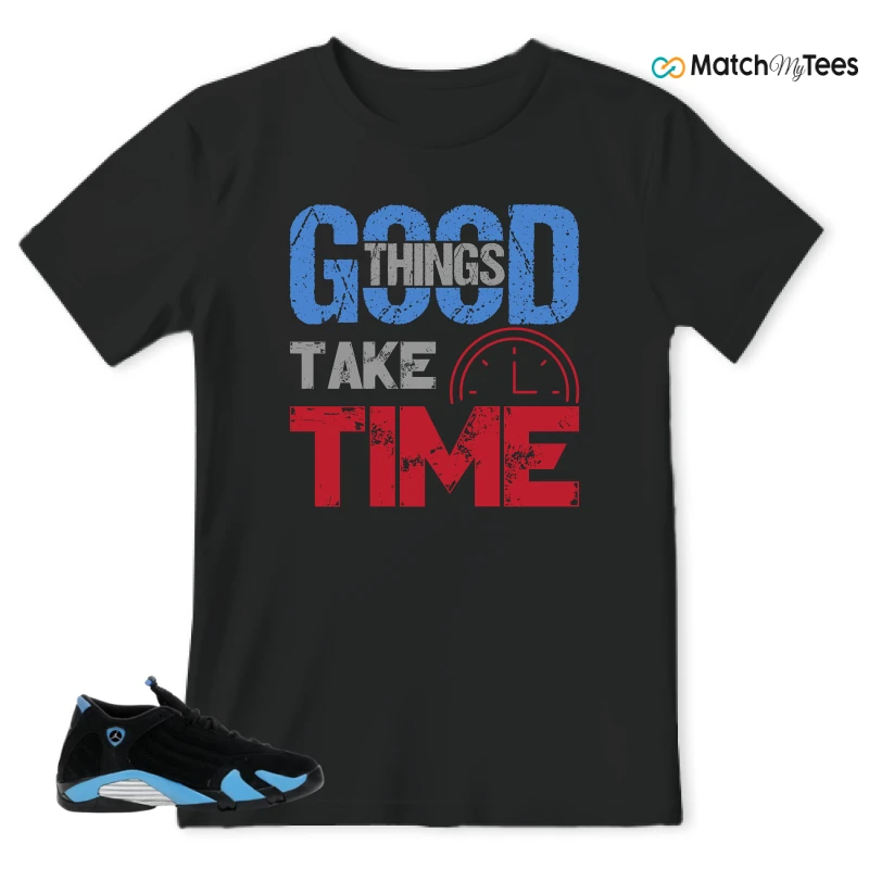 NIKE AIR JORDAN 14 RETRO BLACK UNIVERSITY BLUE (2026) (GS) SNEAKER Matching Tees t-shirt