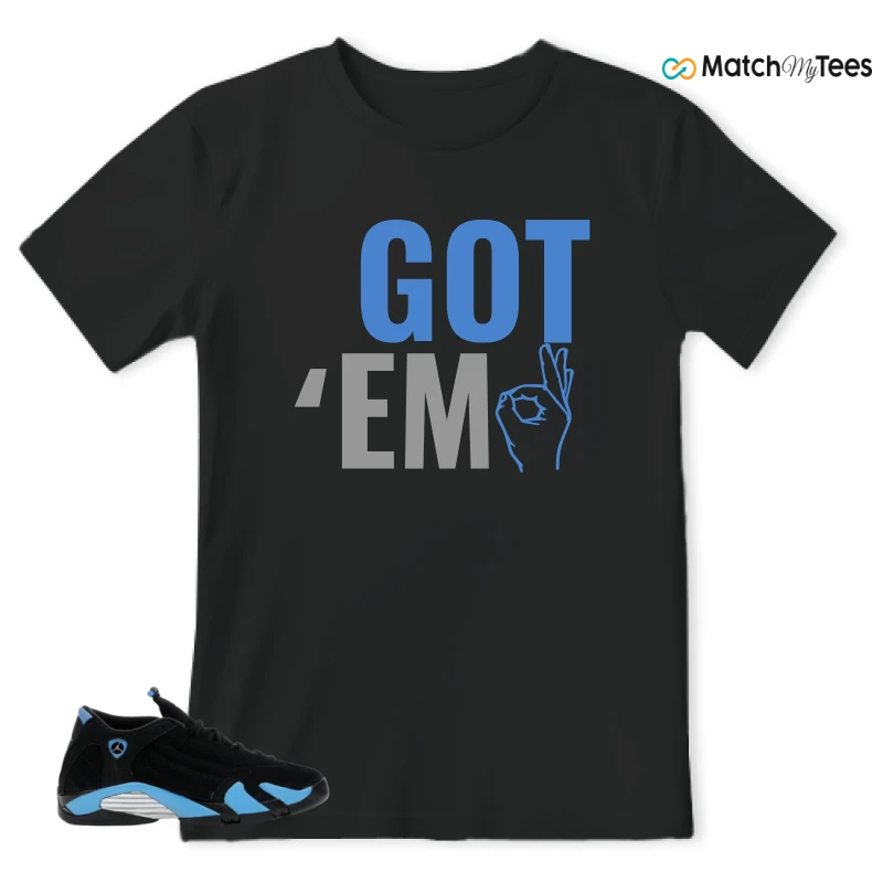 NIKE AIR JORDAN 14 RETRO BLACK UNIVERSITY BLUE (2026) (GS) SNEAKER Matching Tees t-shirt