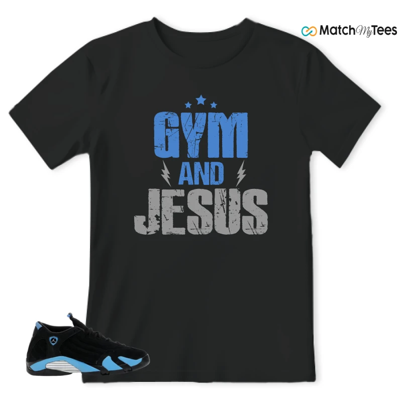 NIKE AIR JORDAN 14 RETRO BLACK UNIVERSITY BLUE (2026) (GS) SNEAKER Matching Tees t-shirt