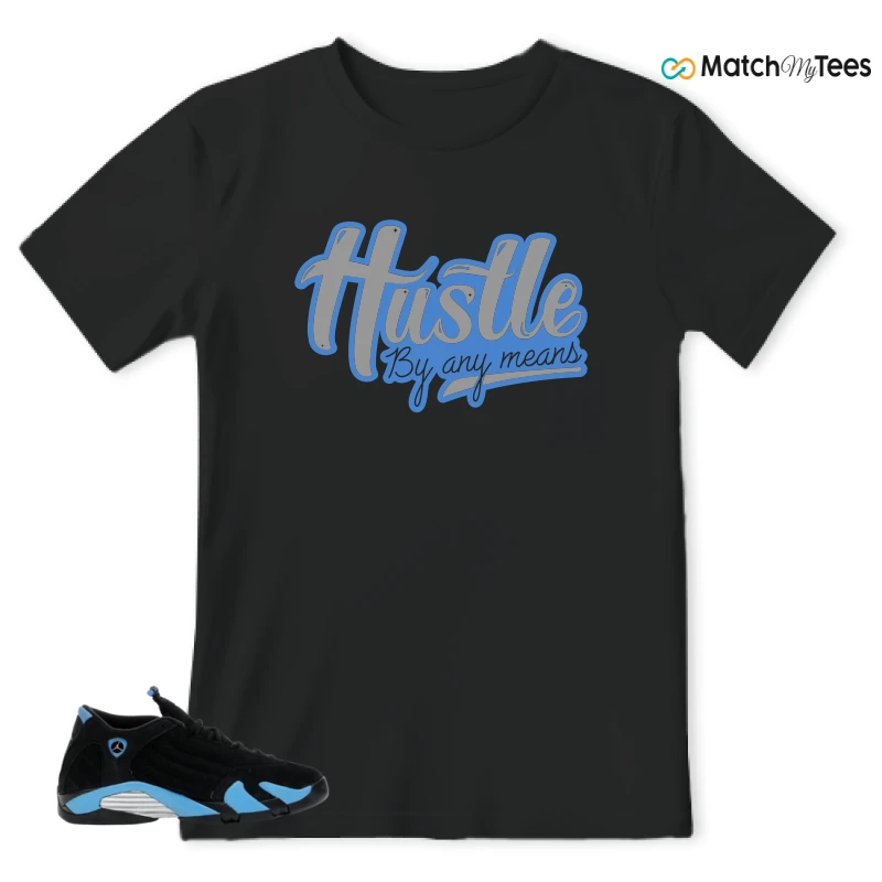 NIKE AIR JORDAN 14 RETRO BLACK UNIVERSITY BLUE (2026) (GS) SNEAKER Matching Tees t-shirt