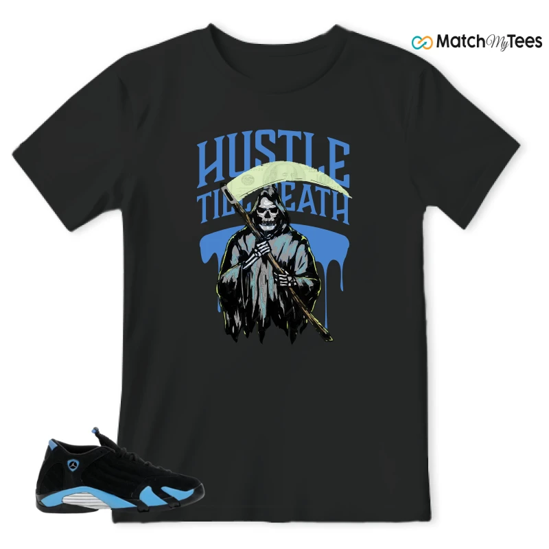 NIKE AIR JORDAN 14 RETRO BLACK UNIVERSITY BLUE (2026) (GS) SNEAKER Matching Tees t-shirt