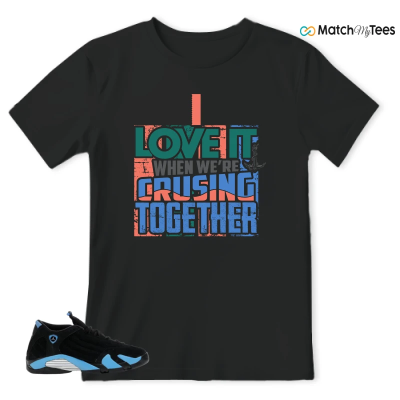 NIKE AIR JORDAN 14 RETRO BLACK UNIVERSITY BLUE (2026) (GS) SNEAKER Matching Tees t-shirt