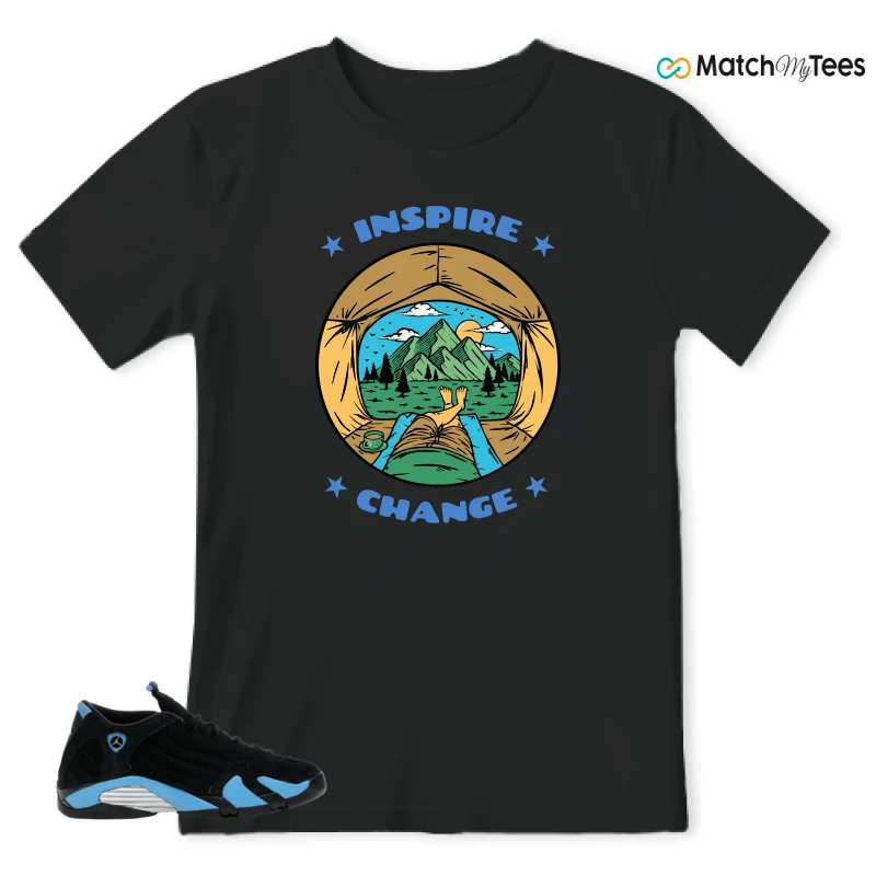 NIKE AIR JORDAN 14 RETRO BLACK UNIVERSITY BLUE (2026) (GS) SNEAKER Matching Tees t-shirt