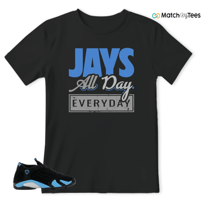 NIKE AIR JORDAN 14 RETRO BLACK UNIVERSITY BLUE (2026) (GS) SNEAKER Matching Tees t-shirt