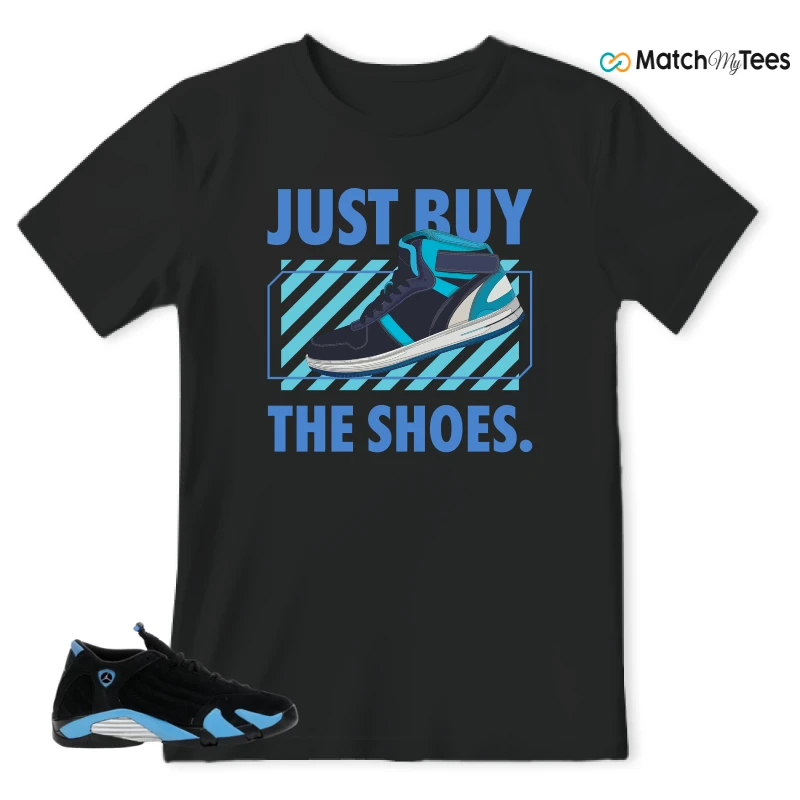 NIKE AIR JORDAN 14 RETRO BLACK UNIVERSITY BLUE (2026) (GS) SNEAKER Matching Tees t-shirt