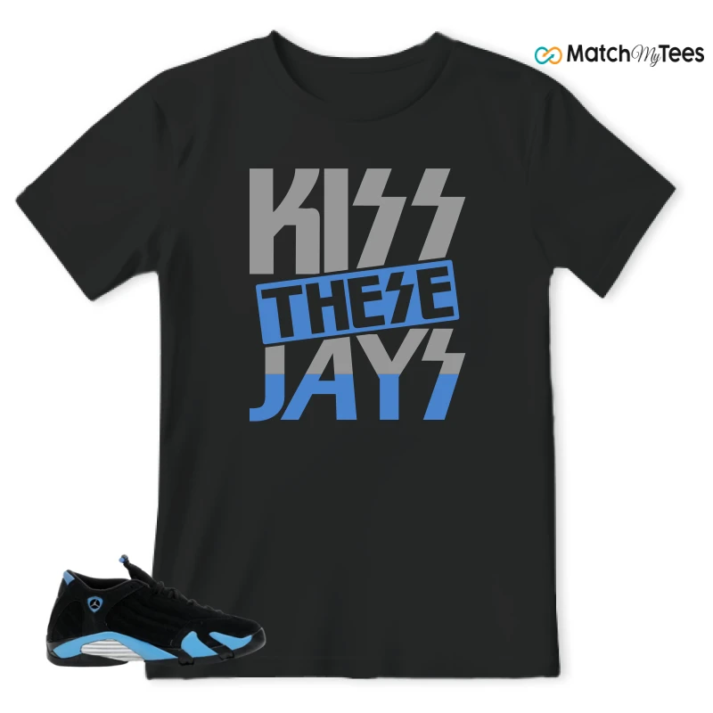 NIKE AIR JORDAN 14 RETRO BLACK UNIVERSITY BLUE (2026) (GS) SNEAKER Matching Tees t-shirt