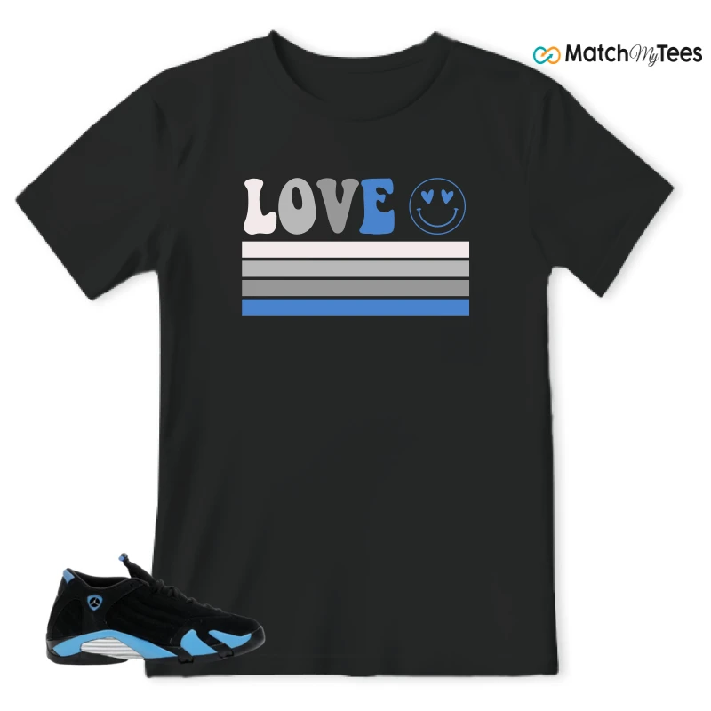 NIKE AIR JORDAN 14 RETRO BLACK UNIVERSITY BLUE (2026) (GS) SNEAKER Matching Tees t-shirt