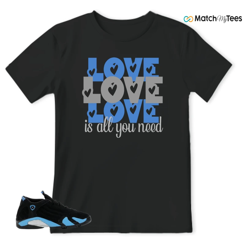 NIKE AIR JORDAN 14 RETRO BLACK UNIVERSITY BLUE (2026) (GS) SNEAKER Matching Tees t-shirt