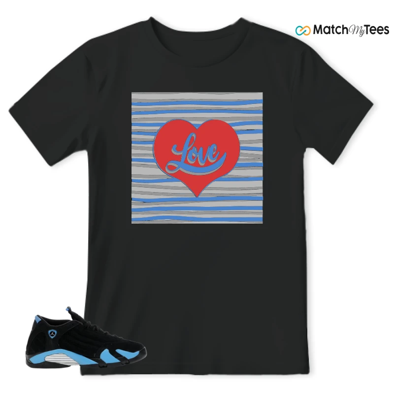 NIKE AIR JORDAN 14 RETRO BLACK UNIVERSITY BLUE (2026) (GS) SNEAKER Matching Tees t-shirt