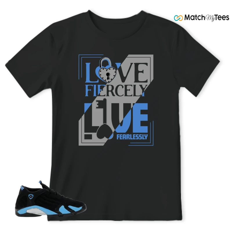 NIKE AIR JORDAN 14 RETRO BLACK UNIVERSITY BLUE (2026) (GS) SNEAKER Matching Tees t-shirt