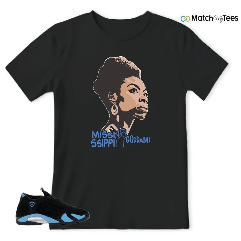 NIKE AIR JORDAN 14 RETRO BLACK UNIVERSITY BLUE (2026) (GS) SNEAKER Matching Tees t-shirt