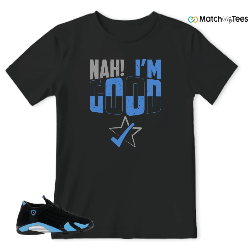 NIKE AIR JORDAN 14 RETRO BLACK UNIVERSITY BLUE (2026) (GS) SNEAKER Matching Tees t-shirt