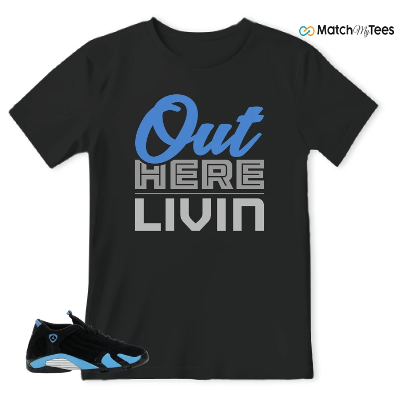 NIKE AIR JORDAN 14 RETRO BLACK UNIVERSITY BLUE (2026) (GS) SNEAKER Matching Tees t-shirt