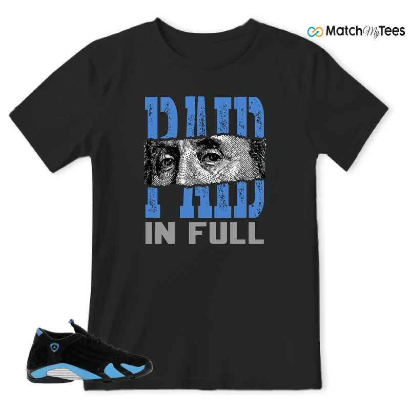 NIKE AIR JORDAN 14 RETRO BLACK UNIVERSITY BLUE (2026) (GS) SNEAKER Matching Tees t-shirt