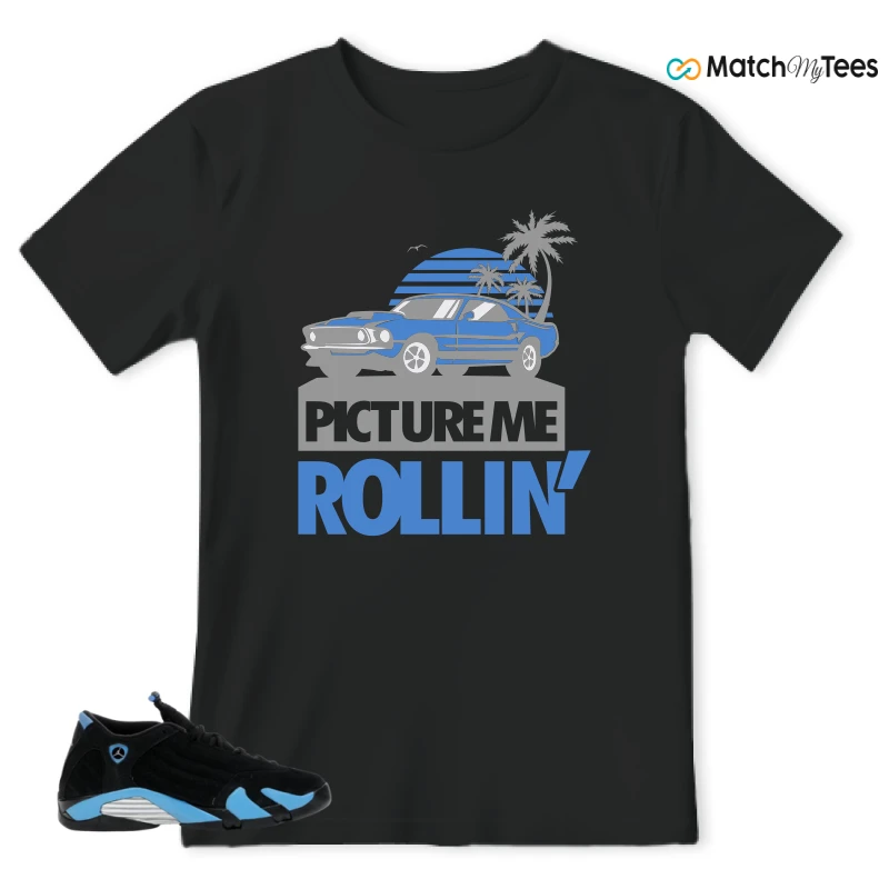 NIKE AIR JORDAN 14 RETRO BLACK UNIVERSITY BLUE (2026) (GS) SNEAKER Matching Tees t-shirt
