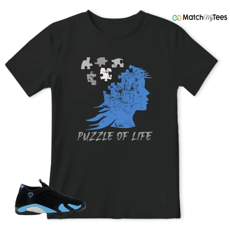NIKE AIR JORDAN 14 RETRO BLACK UNIVERSITY BLUE (2026) (GS) SNEAKER Matching Tees t-shirt